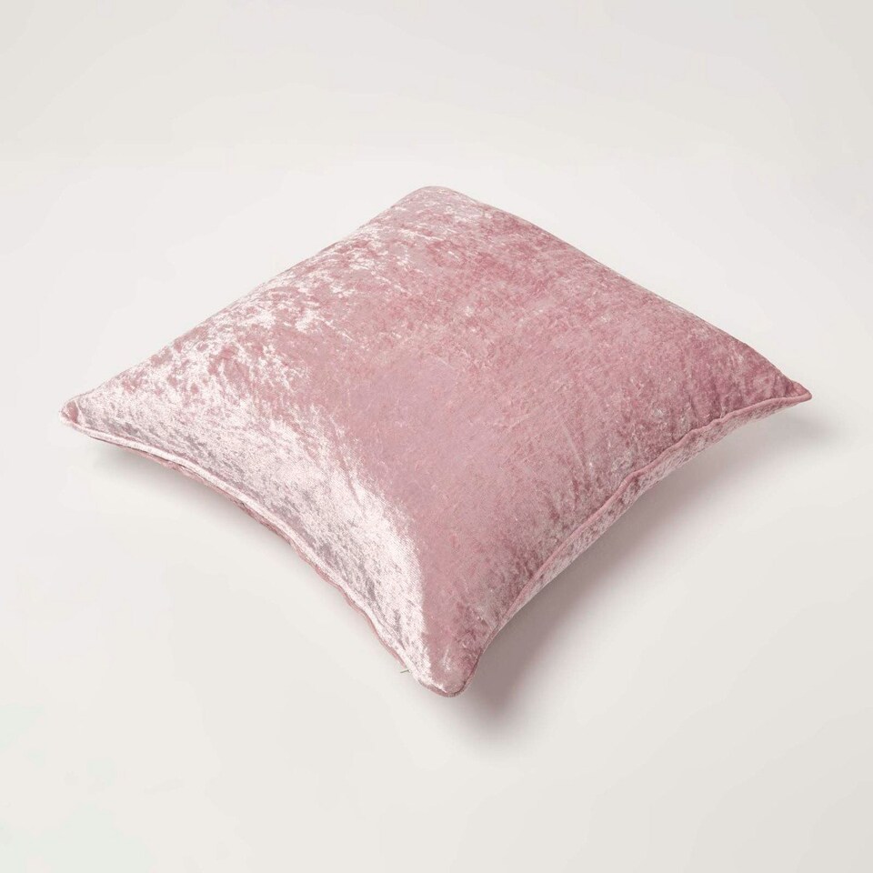 image 1 of Homescapes Pink Luxury Crushed Velvet Cushion Cover - 60 x 60 cm Pink