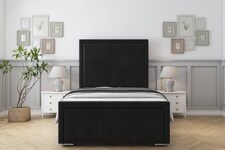 Sloomy Lancaster Black Plush Bed Frame With Mattress With 50" Upholstered Headboard 2'6 Small Single