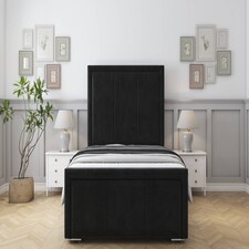 Sloomy Lancaster Black Plush Bed Frame With Mattress With 50" Upholstered Headboard 2'6 Small Single