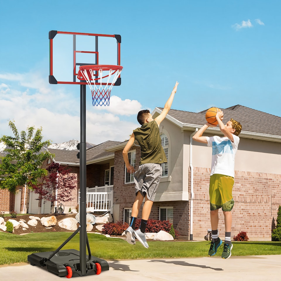 image 1 of SPORTNOW Adjustable Basketball Hoop and Stand with Wheels, 1.8-2.1m, Red