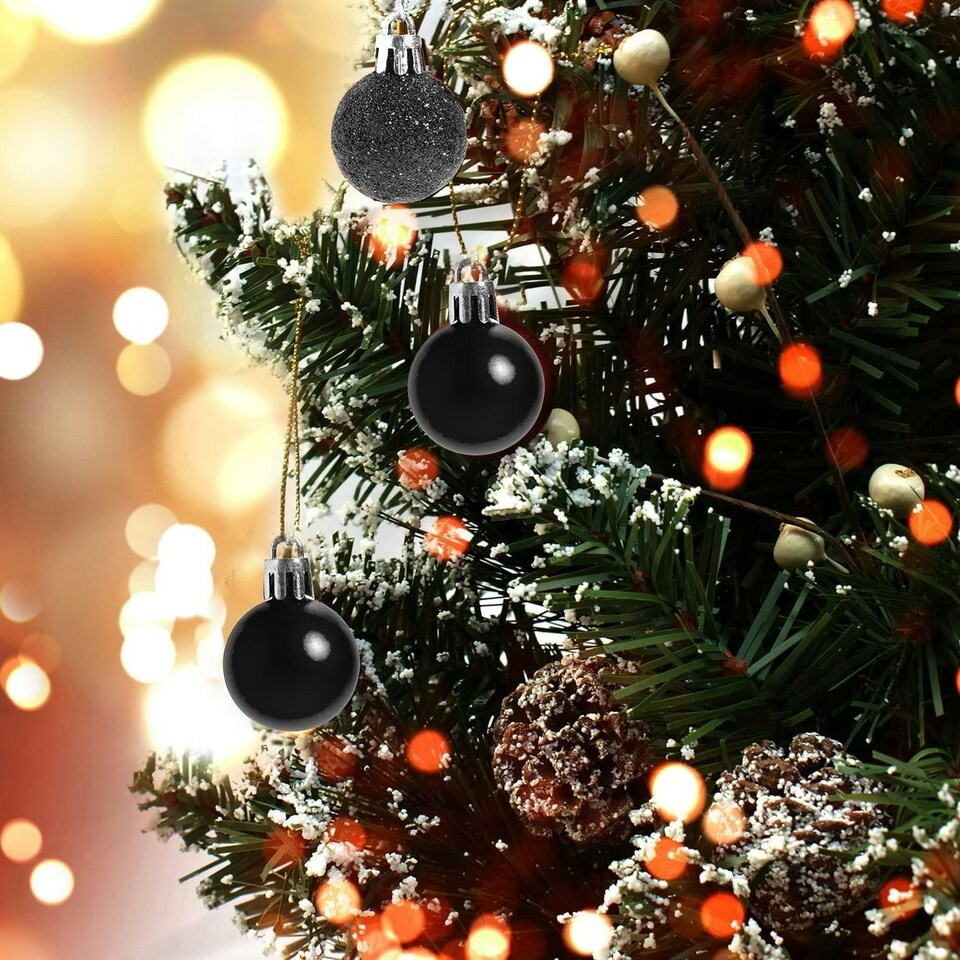 image 1 of 30mm/24Pcs Christmas Baubles Shatterproof Black,Tree Decorations