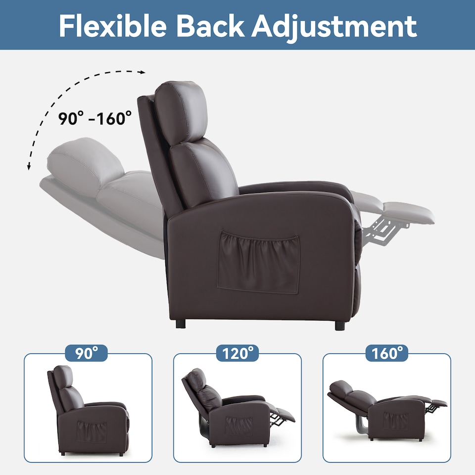image 1 of MCC Direct Push Back Chair Faux Leather Reclining Pushback Armchair Sofa