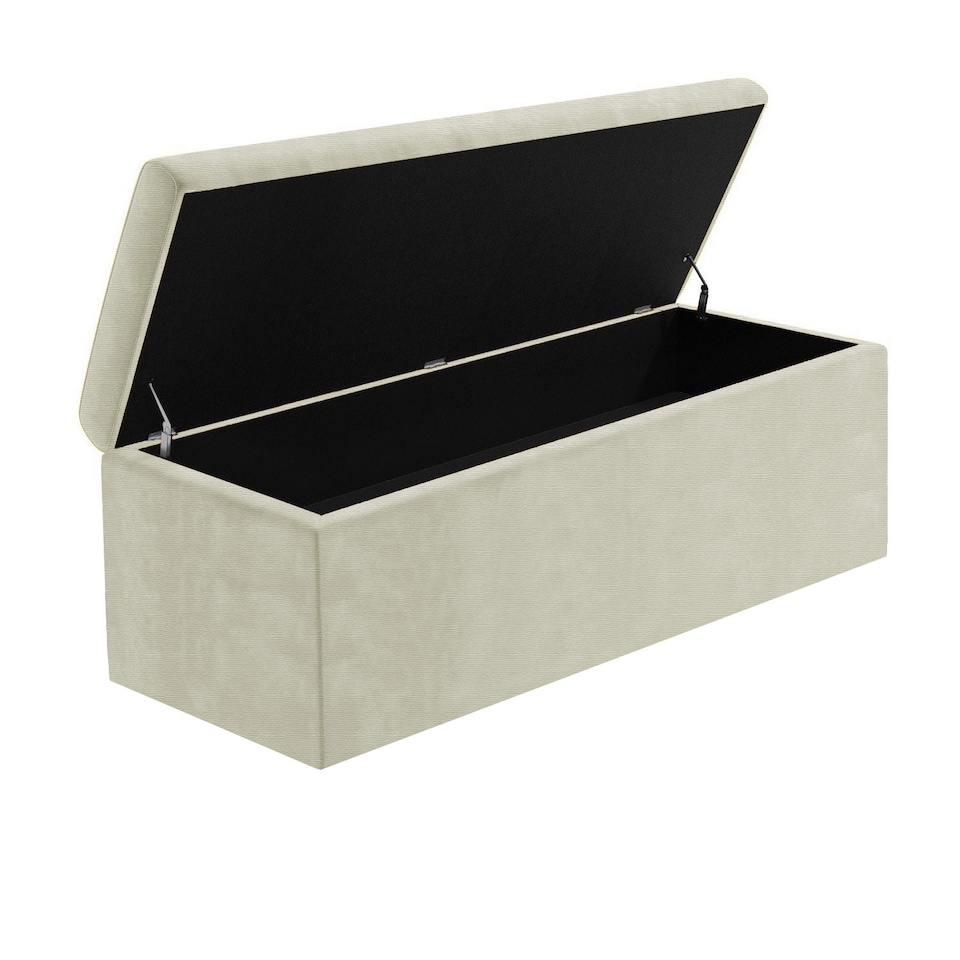 image 1 of 120cm Large Plain Safar Storage Ottoman Box, Cream Naples Upholstered Deep Storage Ottoman End of Bed Bench
