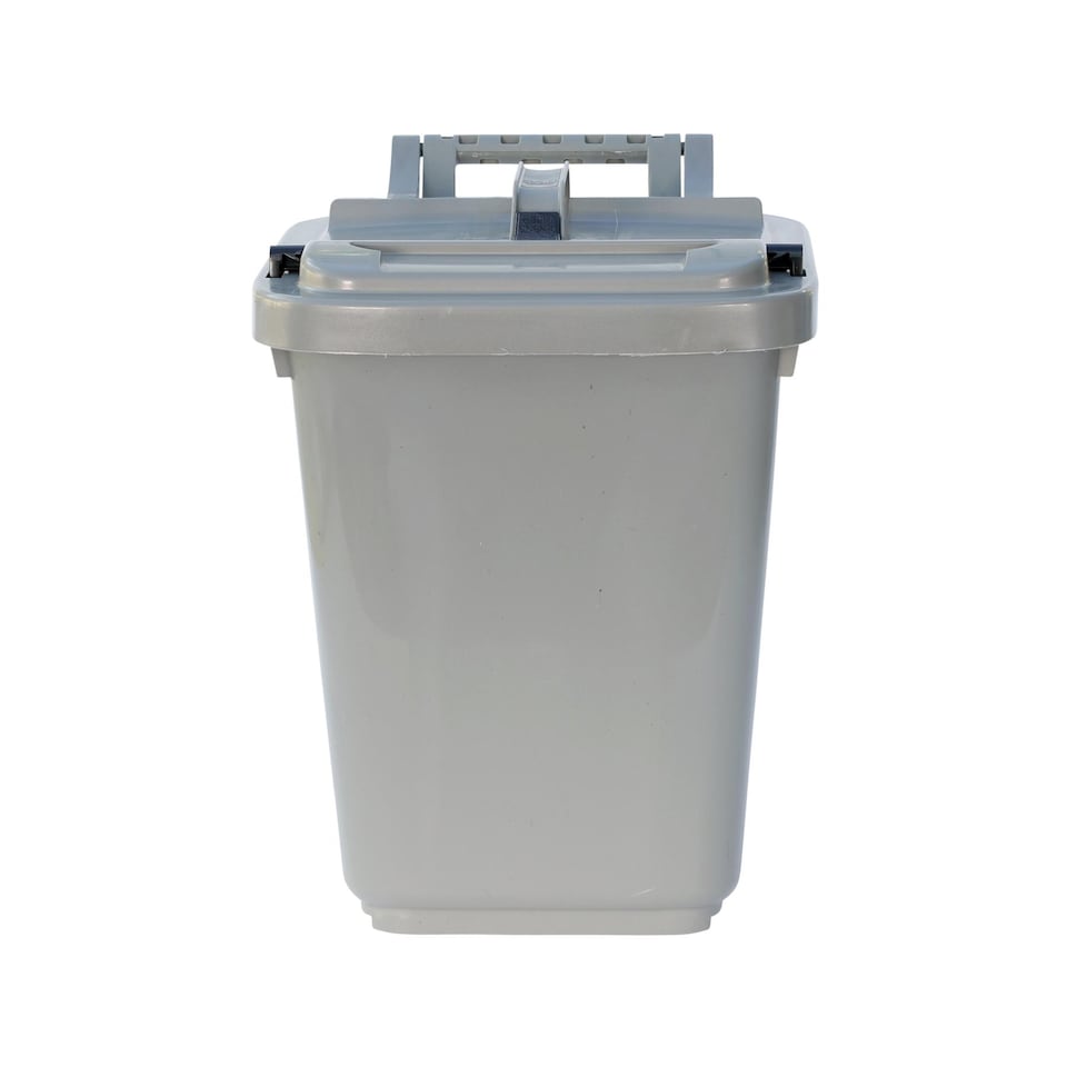 image 1 of Kerbside Compost Caddy with Locking Lid - Silver - for Food Waste Recycling (23 Litre) - Plastic Bin with Composting Guide