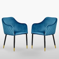 Set of 2 Verona Velvet Dining Chairs with Quilted Back & Black Legs - Modern Accent Chair with Silver Foot Tips | Blue