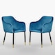 image 1 of Set of 2 Verona Velvet Dining Chairs with Quilted Back & Black Legs - Modern Accent Chair with Silver Foot Tips | Blue