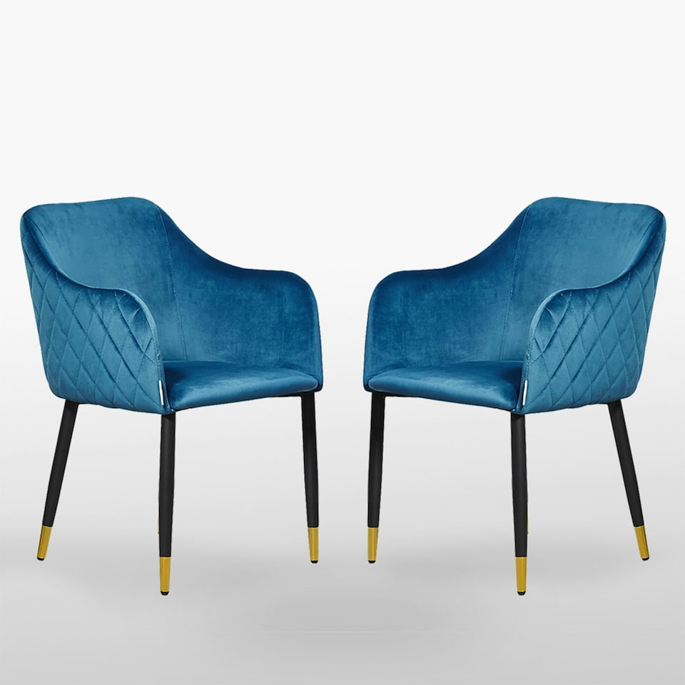 image 1 of Set of 2 Verona Velvet Dining Chairs with Quilted Back & Black Legs - Modern Accent Chair with Silver Foot Tips | Blue
