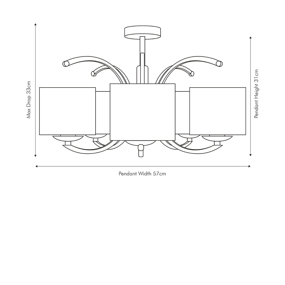 image 1 of Silver Curved 5 Lights Semi Flush Chandelier