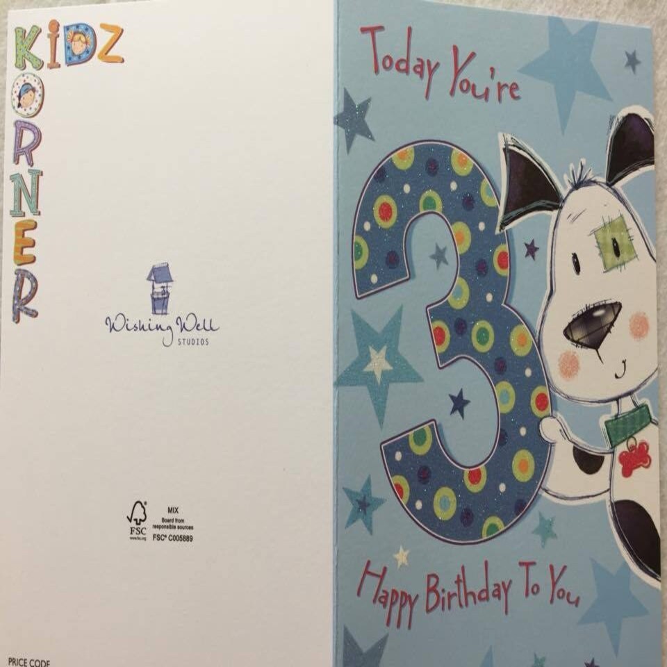 image 1 of Today you`re 3 Happy Birthday Card