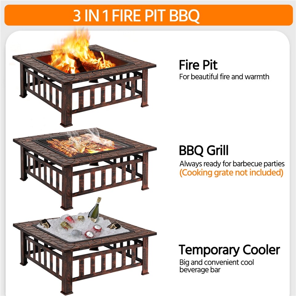 image 1 of Yaheetech 86 cm Outdoor Square Fire Pit with Cover and Poker-Copper