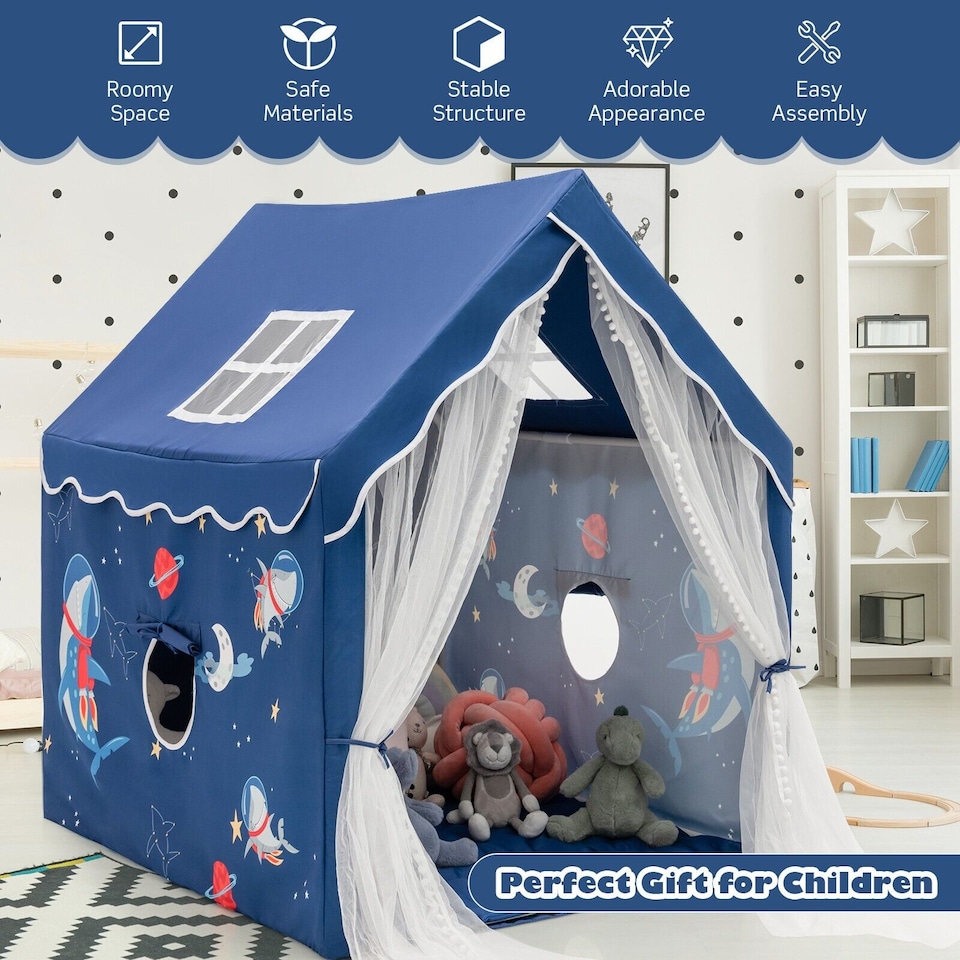 image 1 of COSTWAY Kids Play House Children Indoor Playhouse Castle Fairy Tent