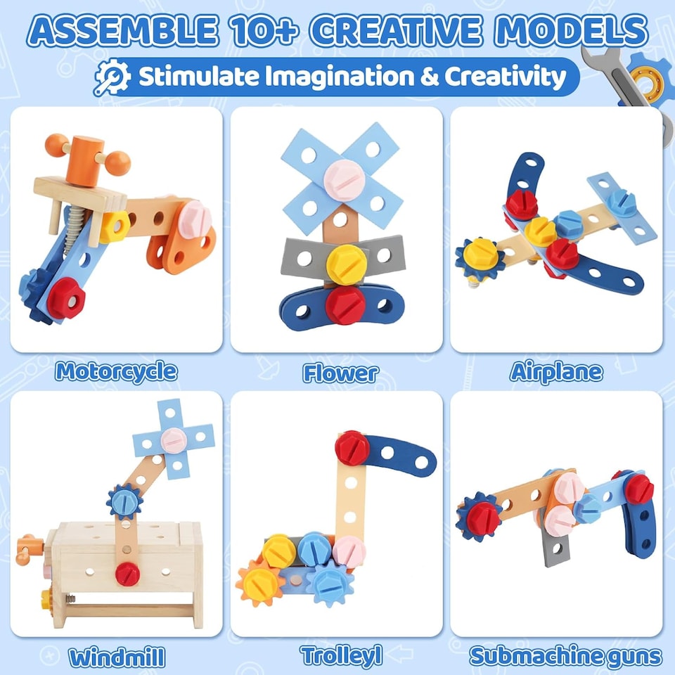 image 1 of Wooden Kids Tool Set – 37-Piece Montessori Construction Play Kit with Portable Suitcase Educational Role Play Toy for Ages 3–12