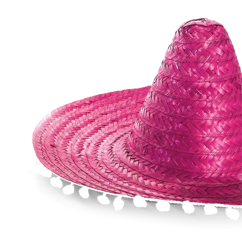image 1 of Pink Mexican Sombrero – Fancy Dress Fiesta Hat with Pom-Pom Trim | Pink | 12