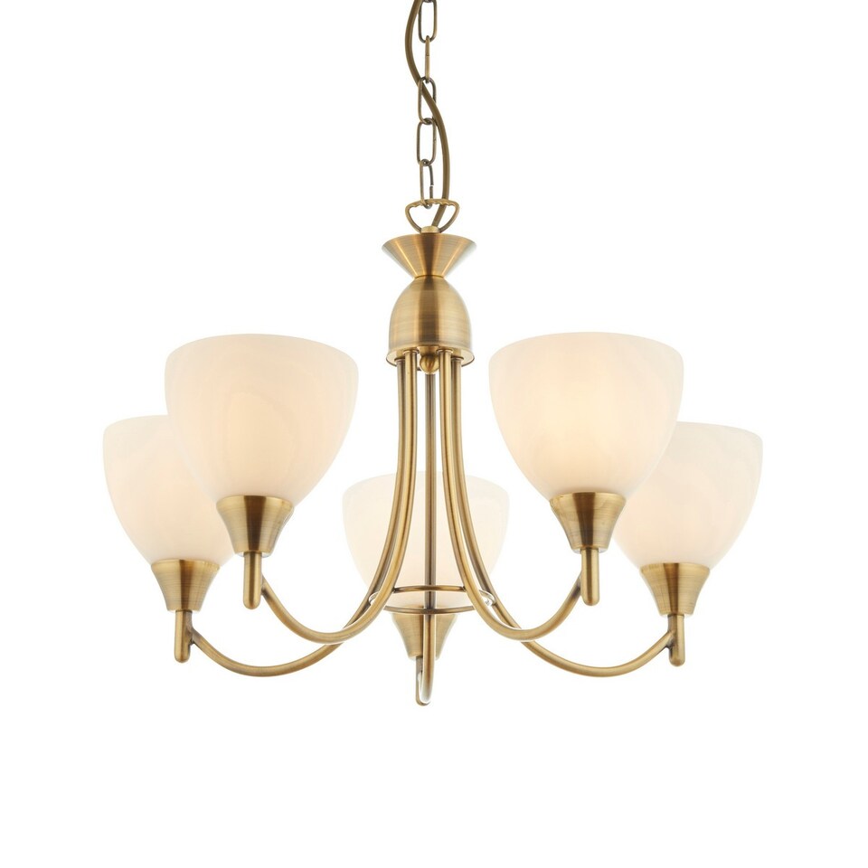image 1 of Alton 5 Light Multi Arm Ceiling Pendant Antique Brass, Opal Glass, E14