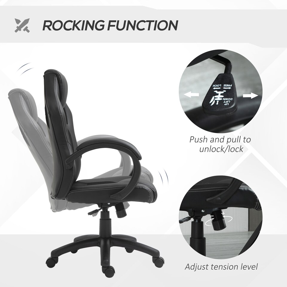 image 1 of Vinsetto Gaming Chair Faux Leather Swivel Computer Racing Gamer Desk Chair for Home Office with Wheels, Black