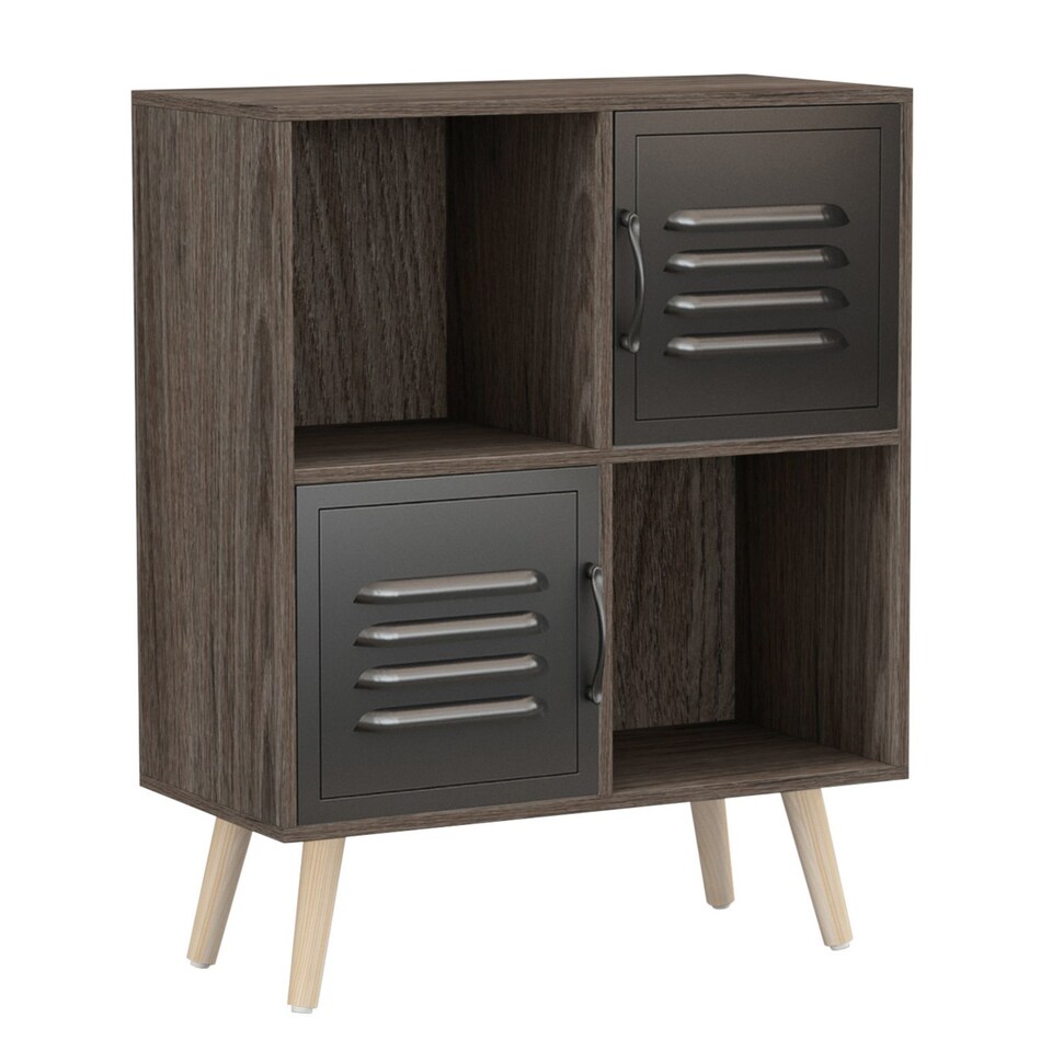 image 1 of Anthracite Oak 4-Cube Storage Unit with 2 Metal Doors and Legs | Black | Black & Pine | 1