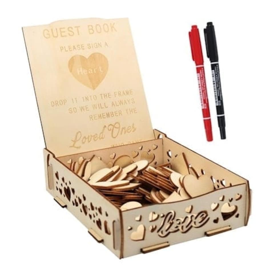 image 1 of Heart Shaped Decorative Wedding Guest Book with Display Stand