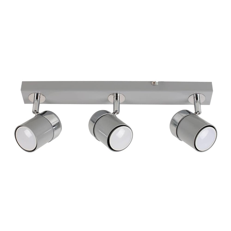 image 1 of ValueLights 3 Way Adjustable Gloss Grey & Silver Chrome Straight Bar Ceiling Spotlight Fitting - Complete with 5w LED GU10 Light Bulbs 6500K Cool White | Grey