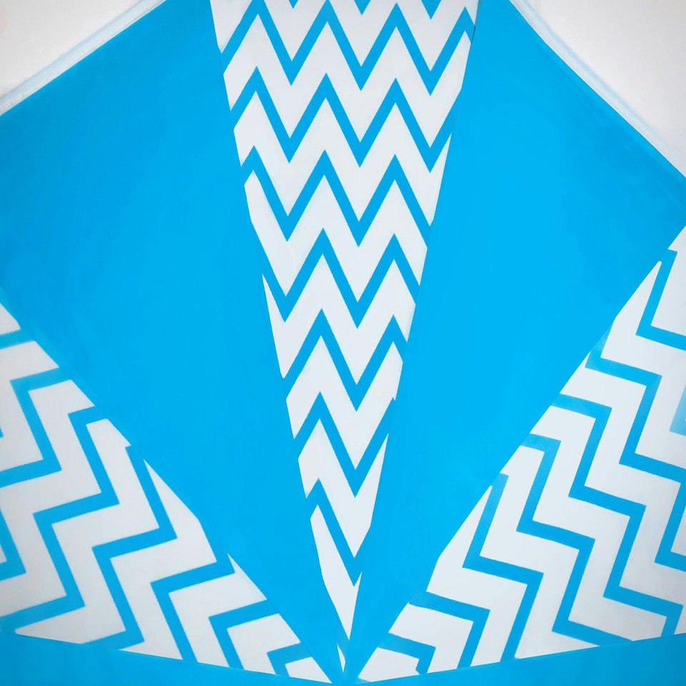 image 1 of Blue and White Pattern Party Bunting 10m with 20 Pennants