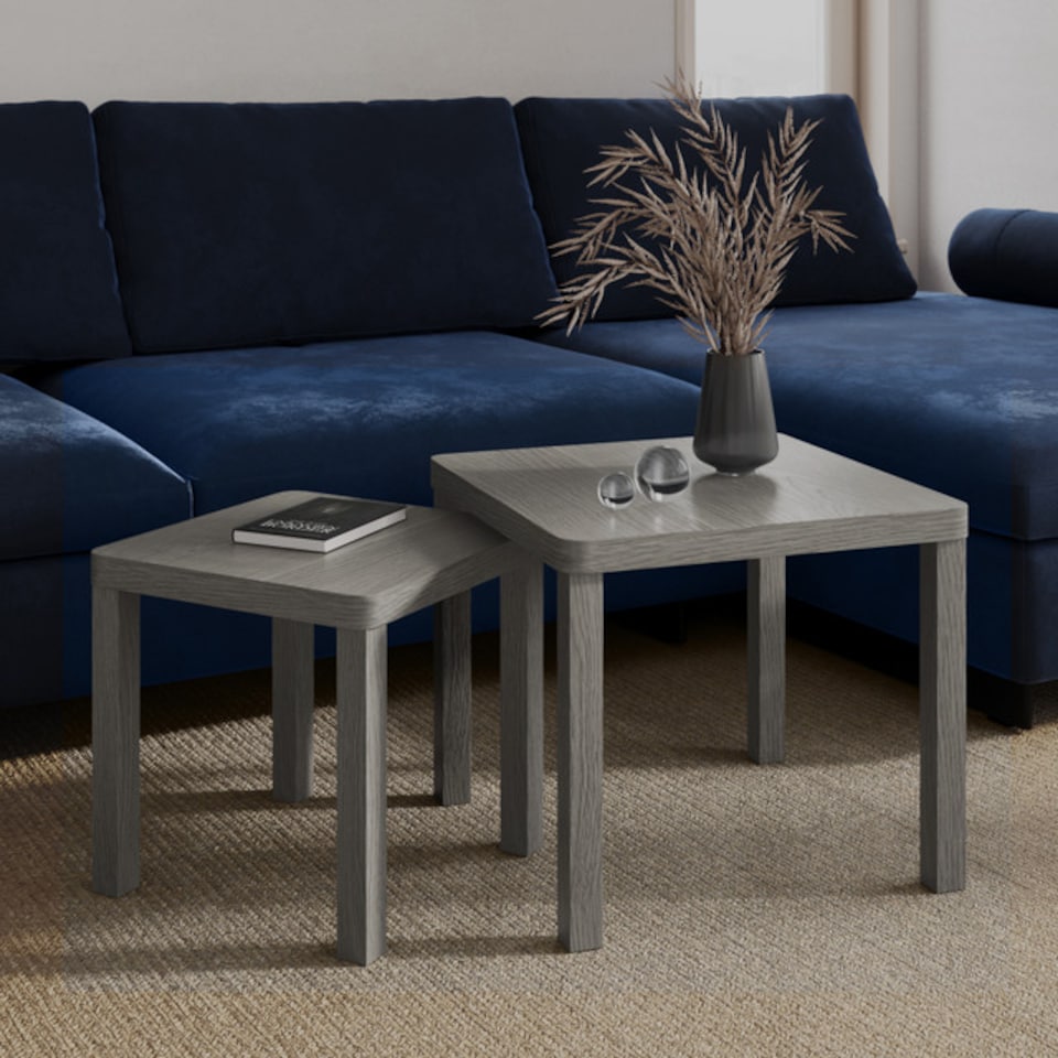 image 1 of URBNLIVING Square Wooden Nesting Stacking Tables Set Of 2 | Multi | Cedar Grey | 2