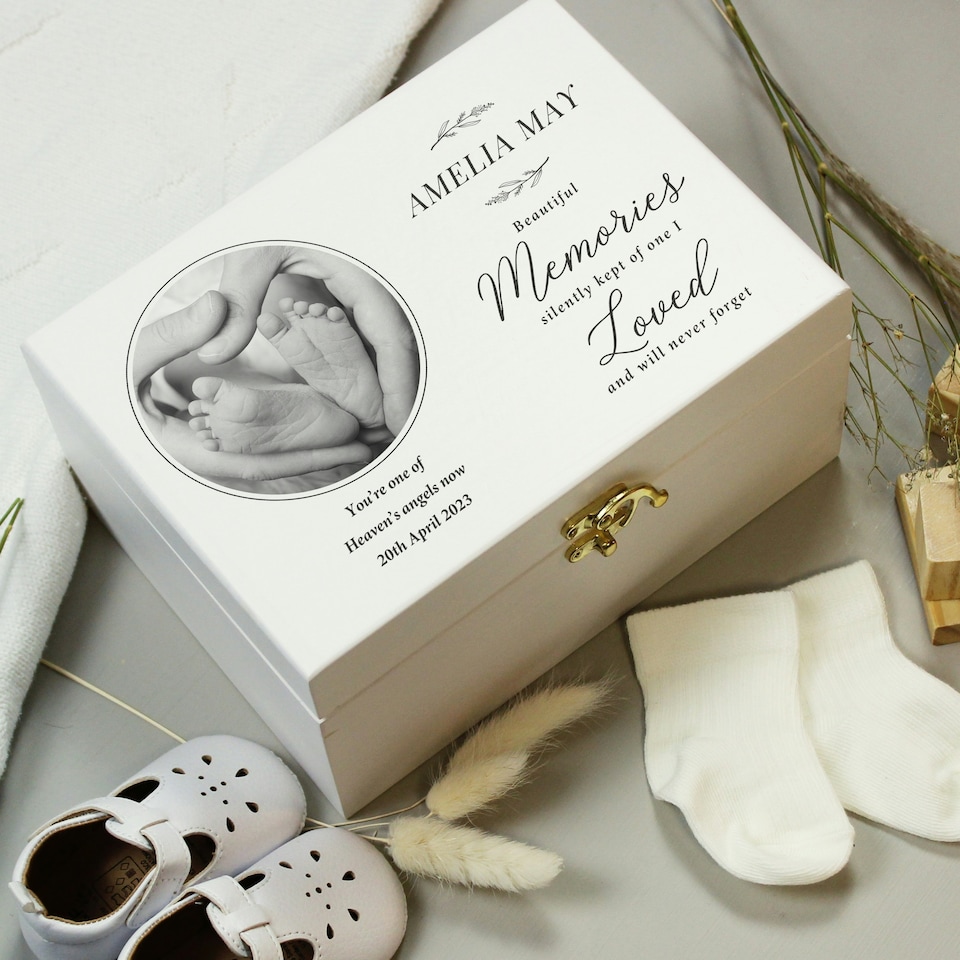 image 1 of Personalised Memorial Photo Upload White Wooden Box White