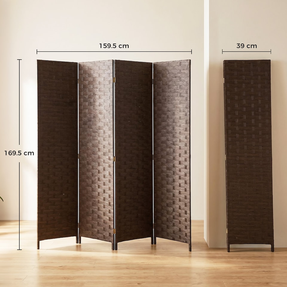 image 1 of HOMCOM 4 Panel Folding Room Divider, Privacy Screen with Panels, Dark Brown
