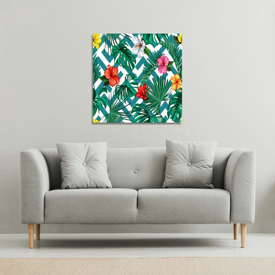 image 1 of Tropical Leaves & Geometrics (Canvas Print) 114 x 114 x 4cm