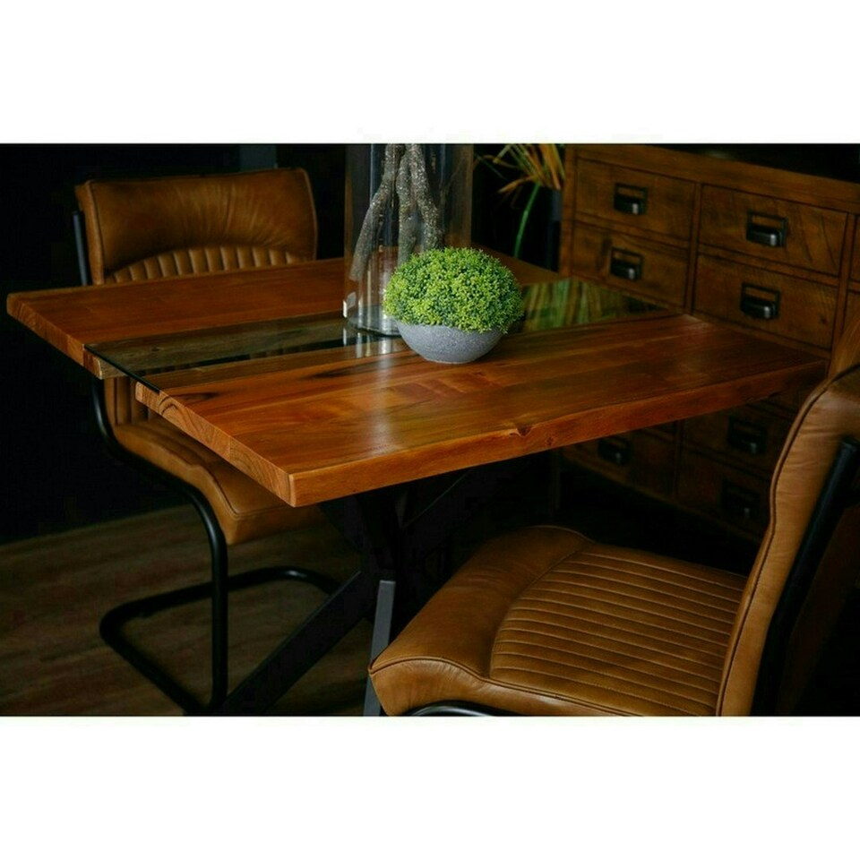 image 1 of Live Edge Collection Square River Dining Table - Glass - L90 x W90 x H78 cm - Brown Brown