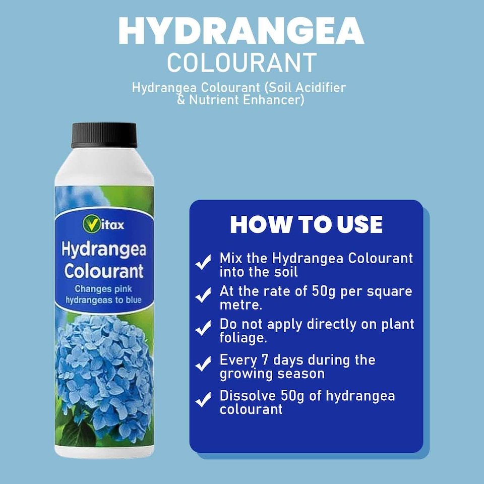 image 1 of Vitax Hydrangea Colourant 500g Pack of 2 Turns Pink Flowers Blue & Mauve Enhances Blooms and Plant Health