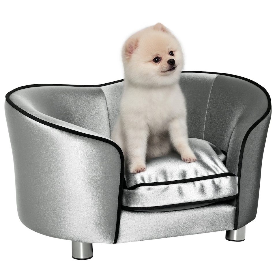 image 1 of PawHut Dog Sofa Pet Chair, Kitten Bed Couch w/ Wooden Frame, Removable Cushion