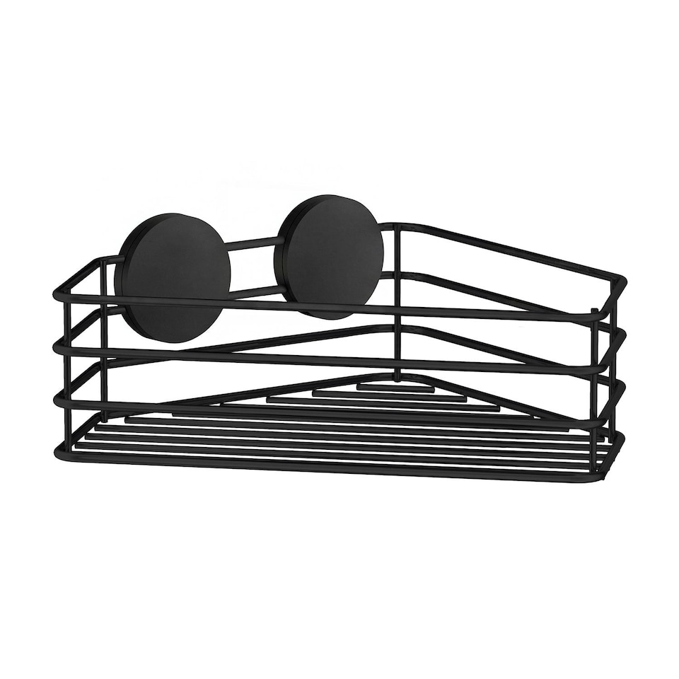 image 1 of BESLAGSBODEN Matt Black Self Adhesive Corner Shower Basket