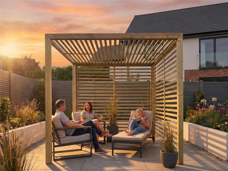 image 1 of eDecks Retreat Slatted Garden Gazebo, 1800 x 1800mm with Bolt Down Anchors