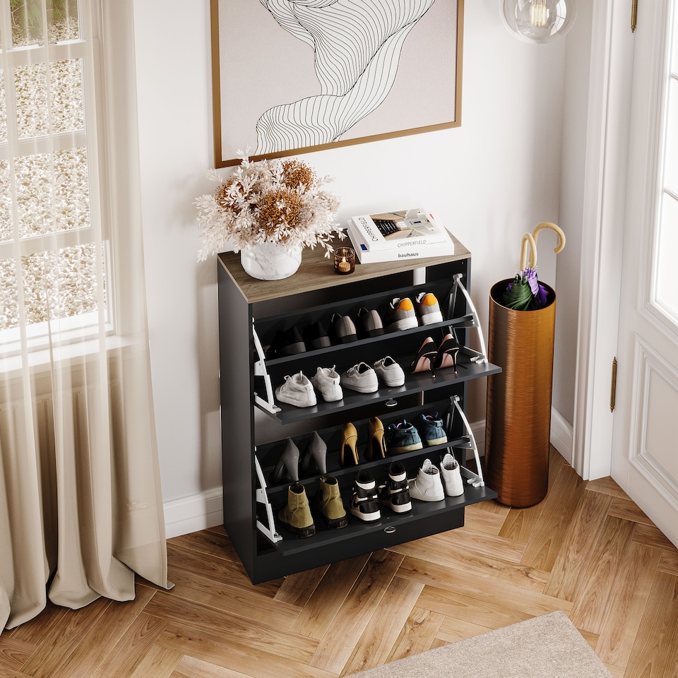image 1 of Vida Designs 2 Drawer Shoe Organise Hallway Storage Cabinet, Black & Oak