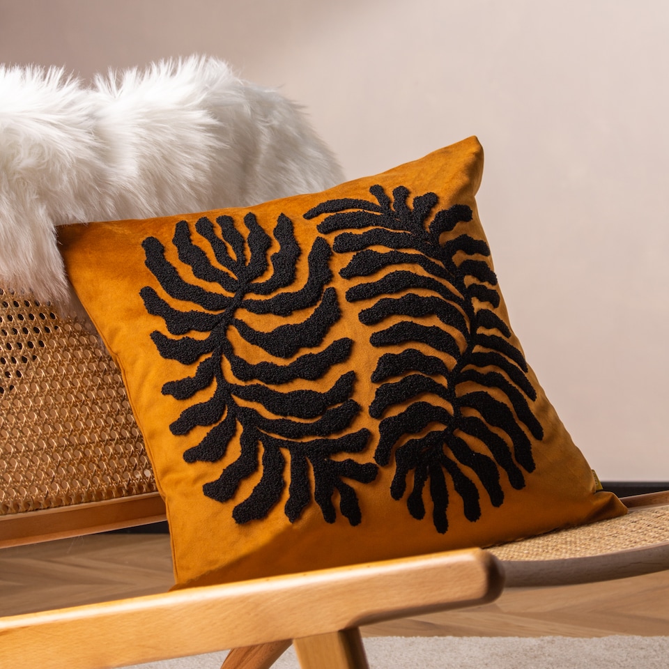 image 1 of Furn Maldive Botanical Velvet Tufted Cushion, Ginger, 45 x 45cm
