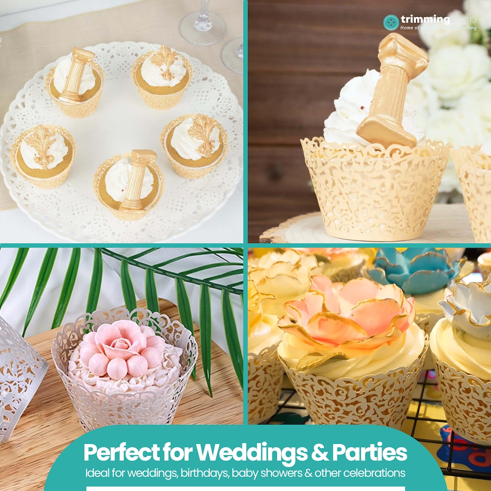 image 1 of Cupcake Wrappers Laser Cut Floral Design Paper Cup Holders - 25pcs