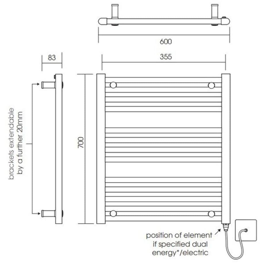image 1 of Balterley Straight Heated Heated Towel Rail Radiator, 256W | Silver | Chrome