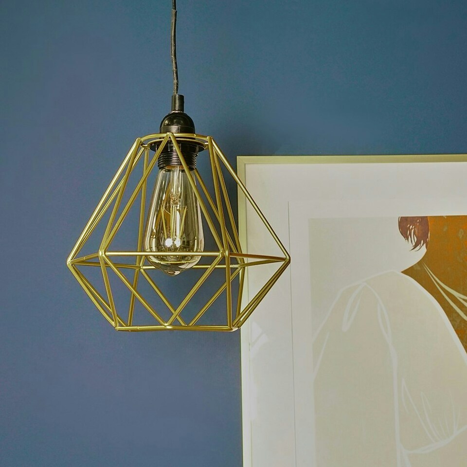 image 1 of ValueLights Modern Geometric Gold Metal Basket Cage Ceiling Pendant Light Shade