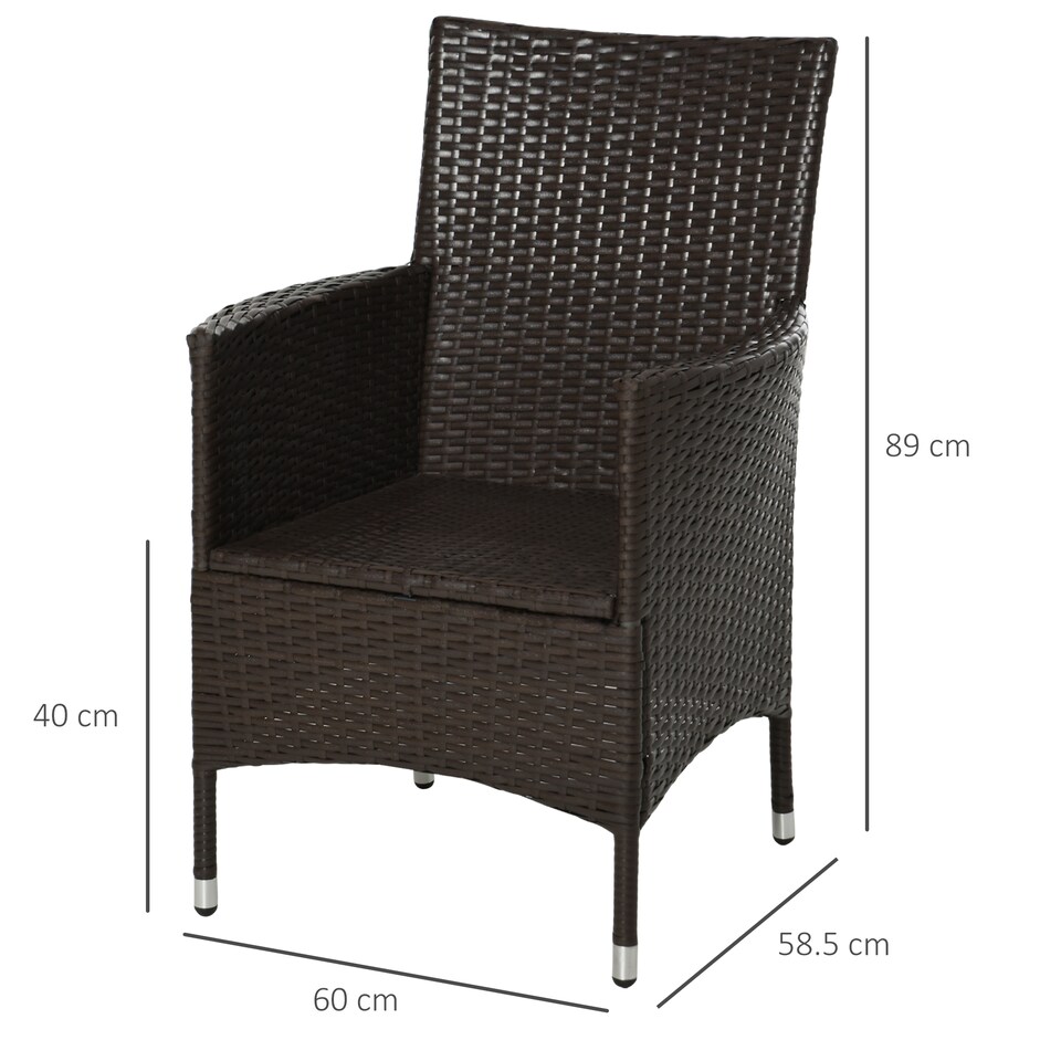 image 1 of Outsunny 2 Pieces Outdoor PE Rattan Dining Chairs Set with Cushion, Garden Armchair with Armrests, High Backrest, Metal Frame Patio Wicker Furniture, Coffee