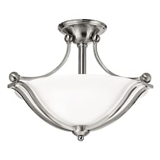 Bolla 2 Light Semi Flush Ceiling Light Brushed Nickel, E27