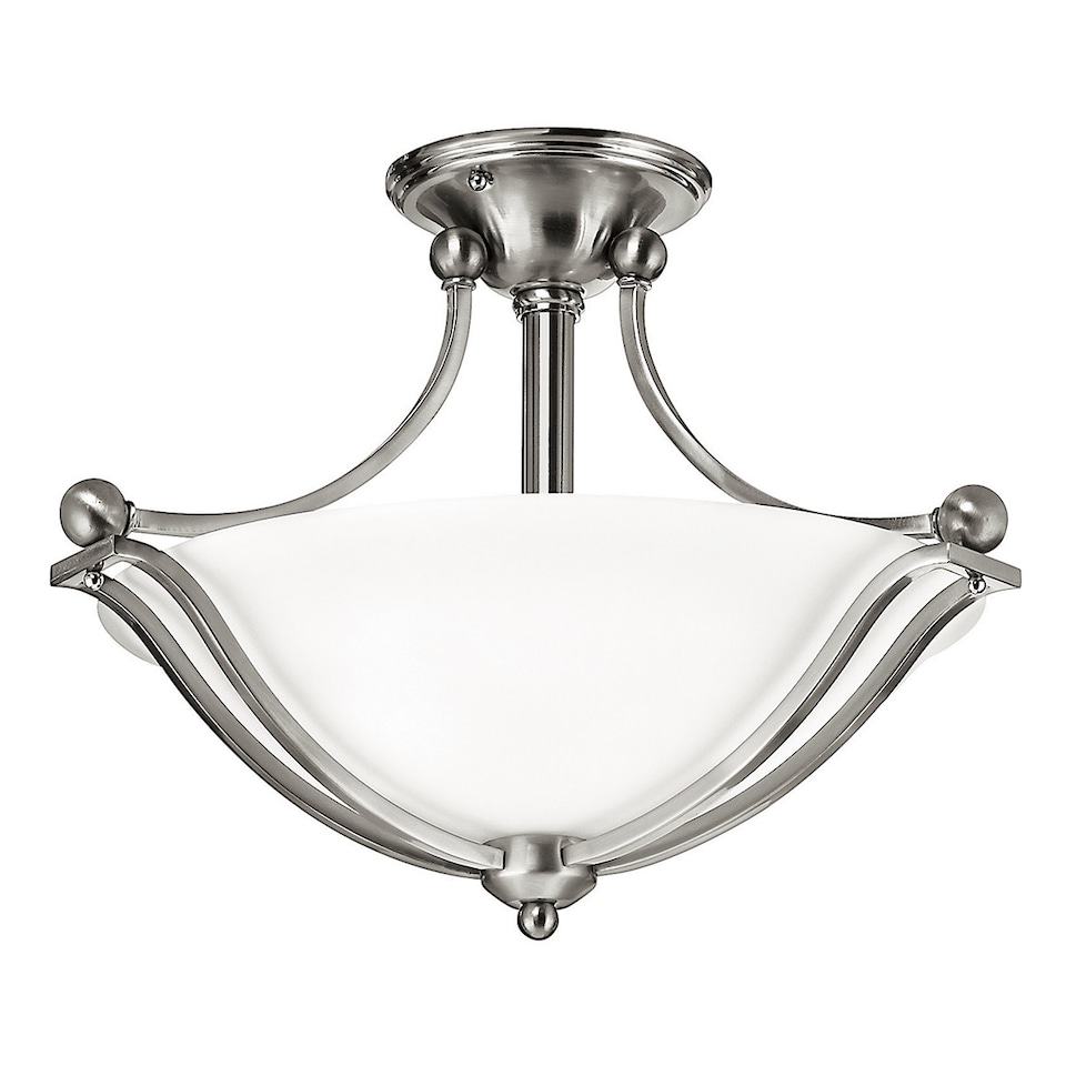 image 1 of Bolla 2 Light Semi Flush Ceiling Light Brushed Nickel, E27