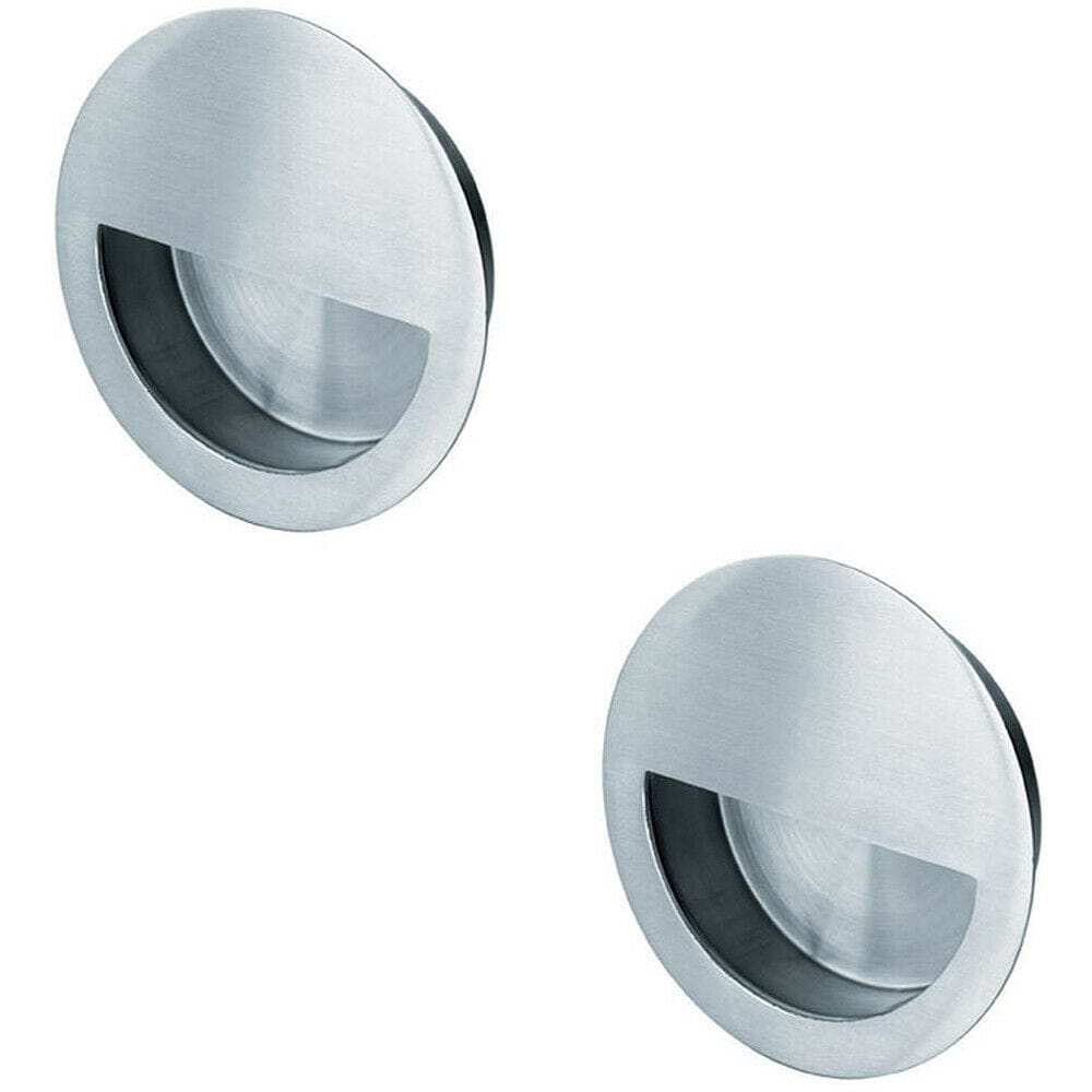 Loops 2x Circular Low Profile Recessed Flush Pull 90mm Diameter Satin Stainless Steel in Metallics