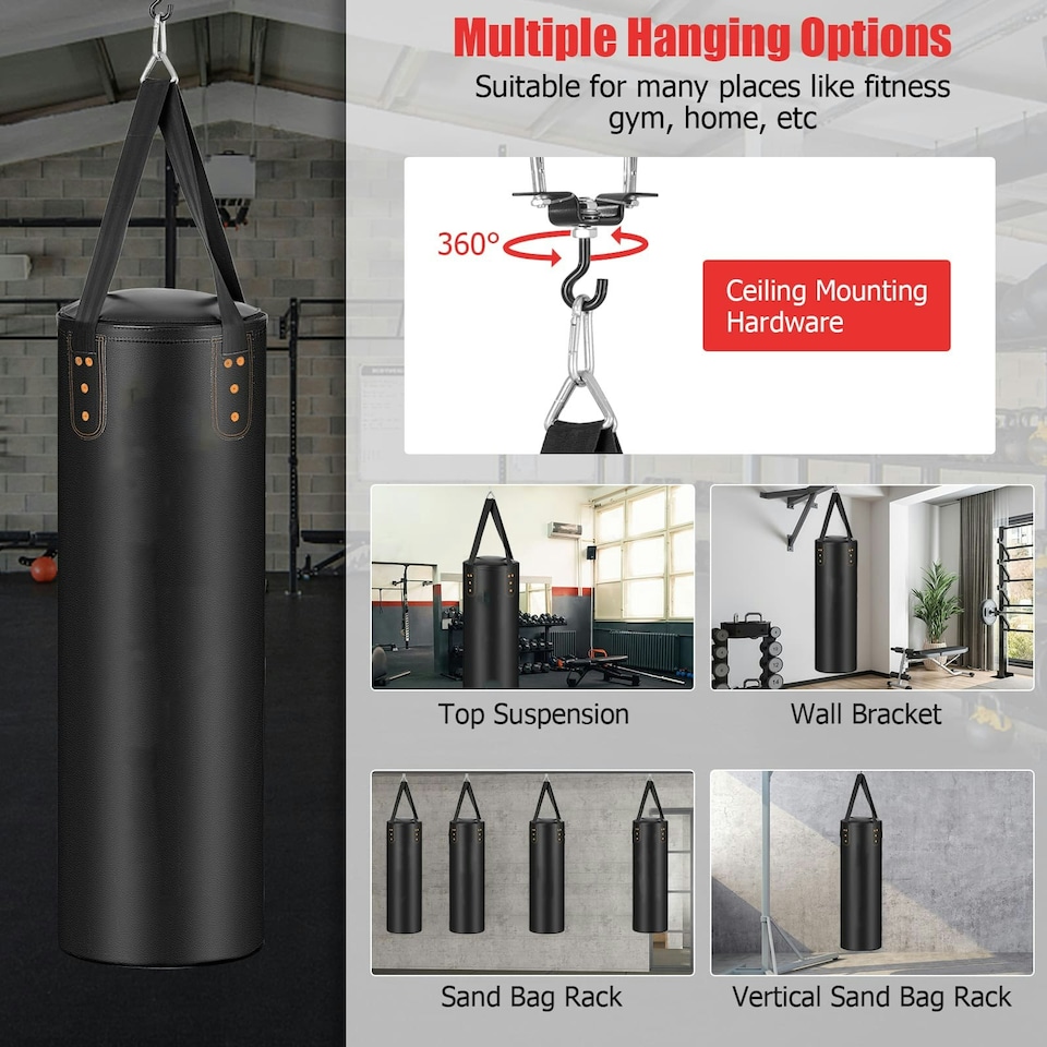 image 1 of COSTWAY Hanging Boxing Bag Set Unfilled Punching Bag Set Black