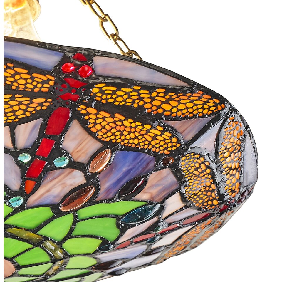 image 1 of Traditional Multi-Coloured Dragonfly Tiffany Glass Pendant Shade | Multi | Multi-coloured | 1