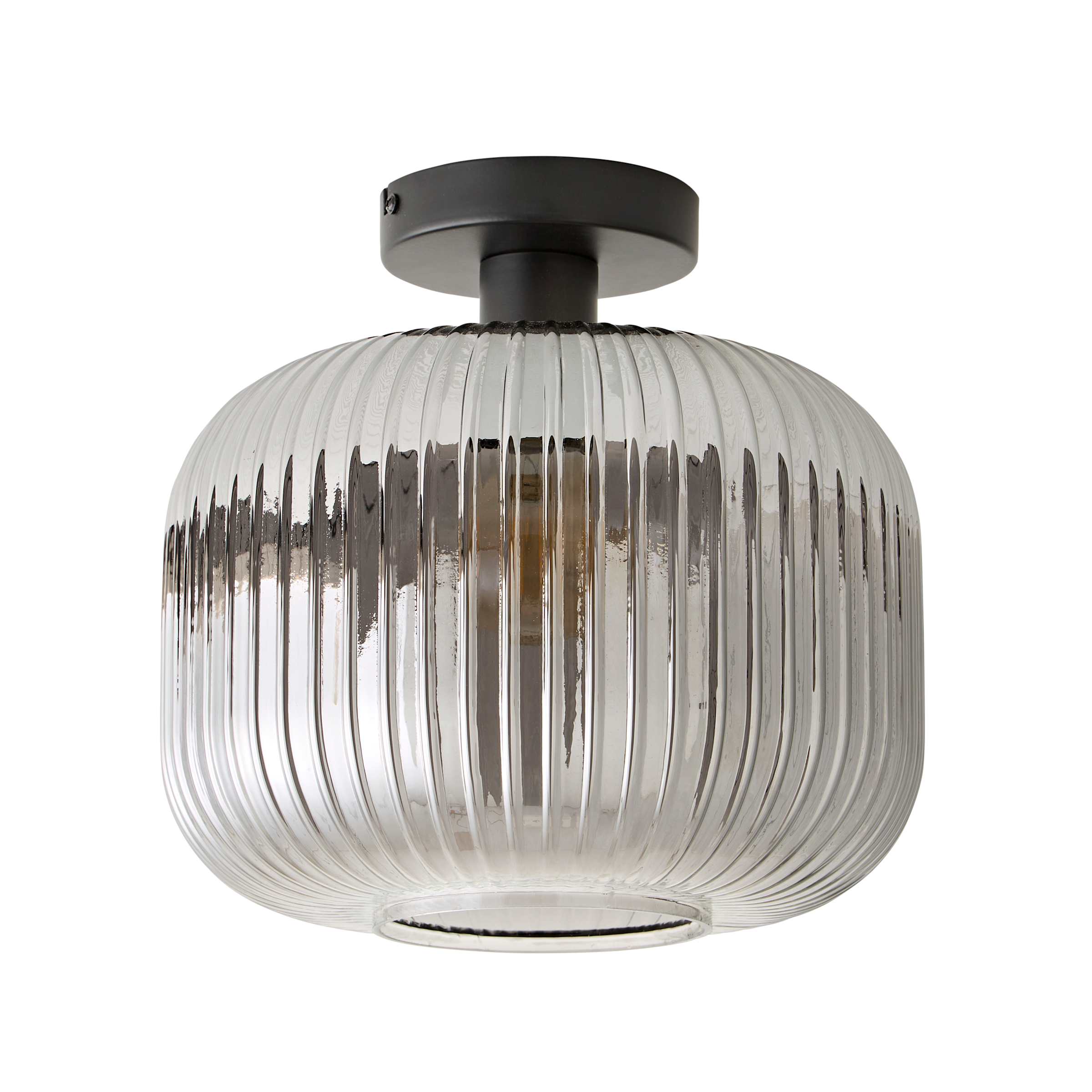 ValueLights Calpe Smoked Gray Shade Flush Matte Black Stem Ceiling Light