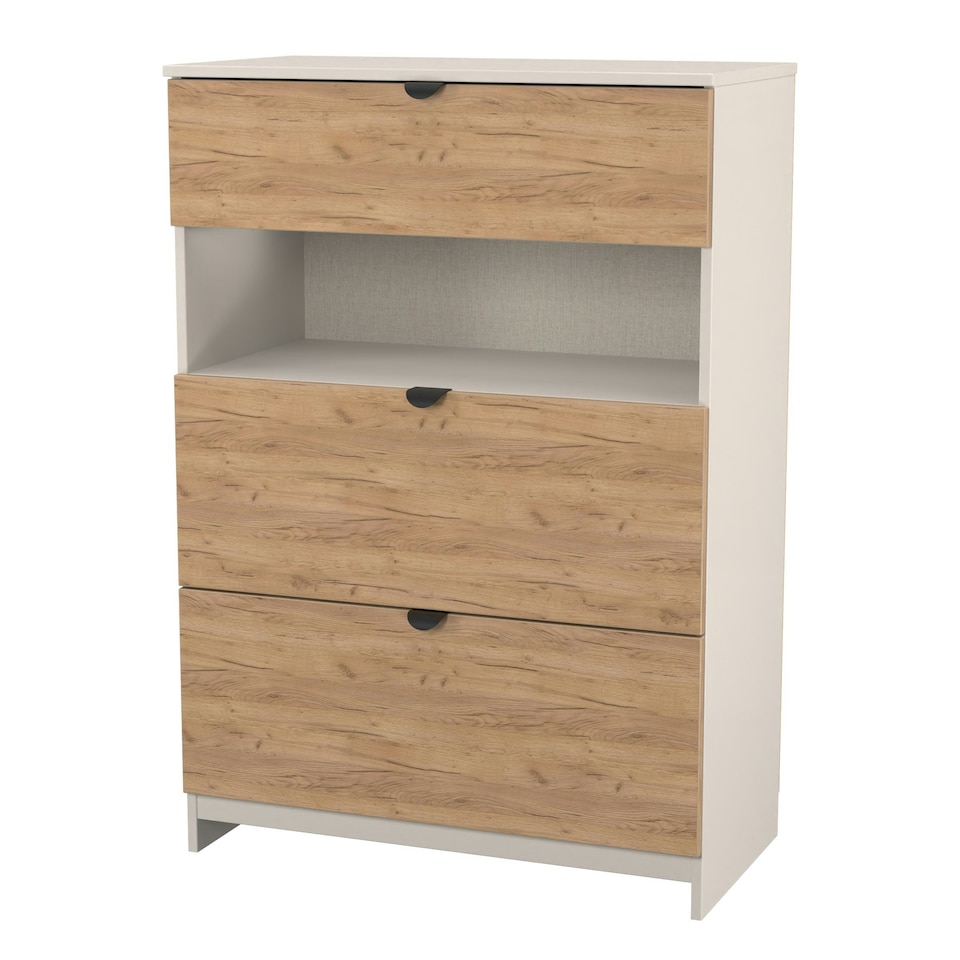 image 1 of Norway 3 Drawer Chest with Open Shelf in Gold Craft Oak and Kashmir Cream | Golden Oak