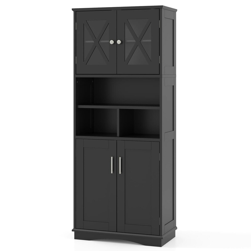 image 1 of COSTWAY Tall Bathroom Cabinet Floor Storage Cabinet Black