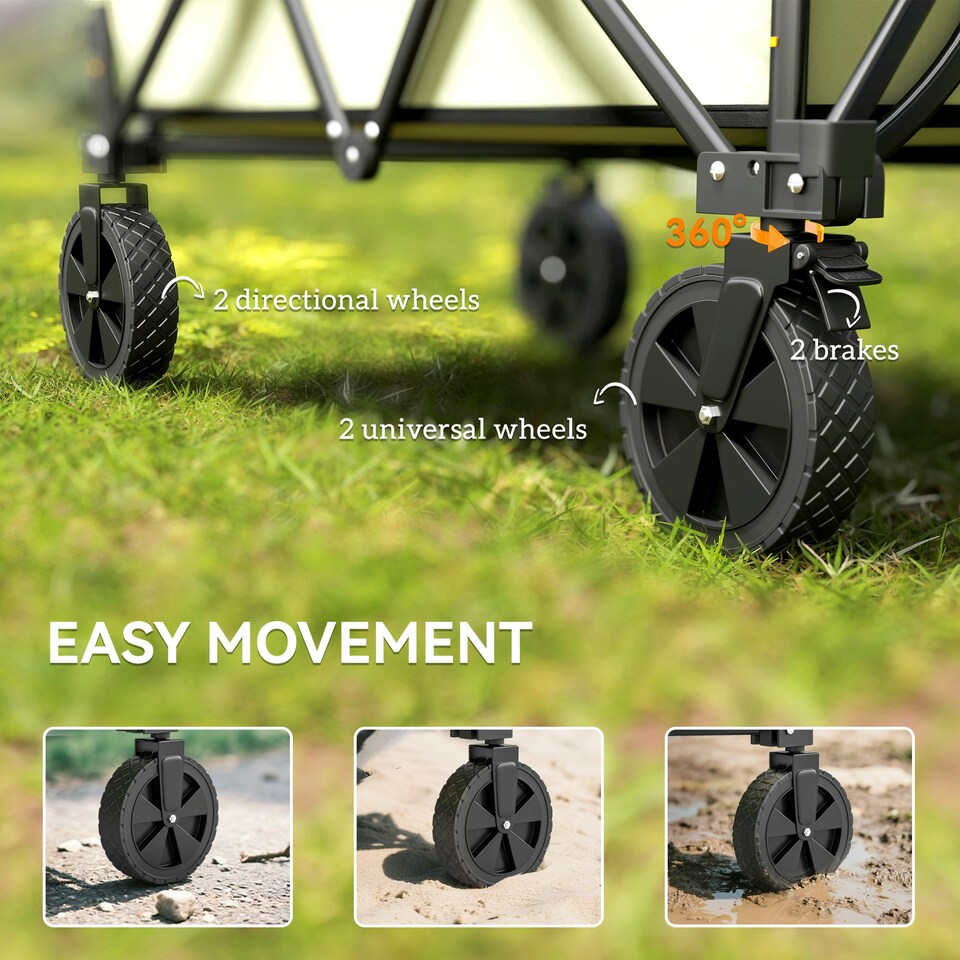 image 1 of Outsunny 180L Folding Garden Trolley Wagon Cart w/ Extendable Side Walls, Black