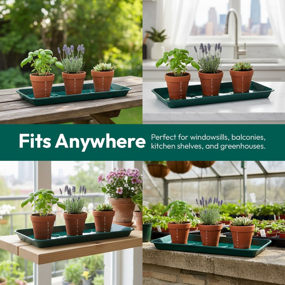 image 1 of 35cm Mini Windowsill Plant Tray Plastic Drip Tray for Indoor Outdoor Plant Pots Pack of 7