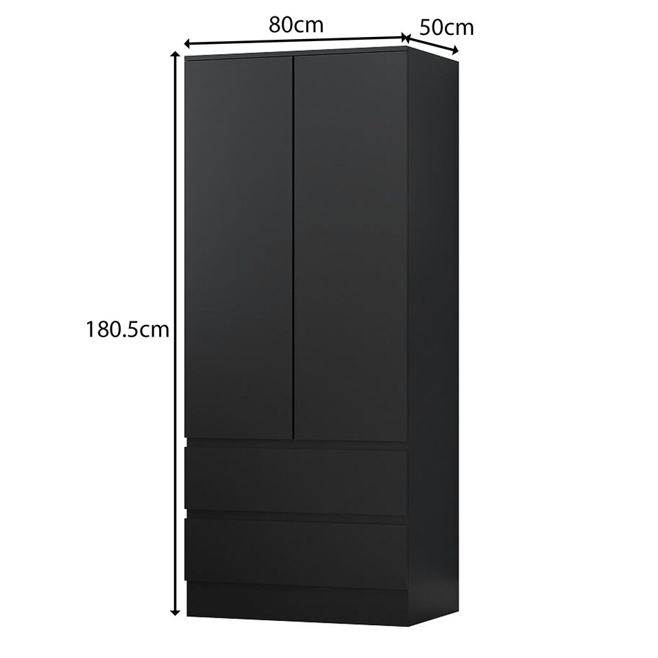 image 1 of FWStyle Stora 2 Door 2 Drawer Combination Wardrobe - Matt Black Black