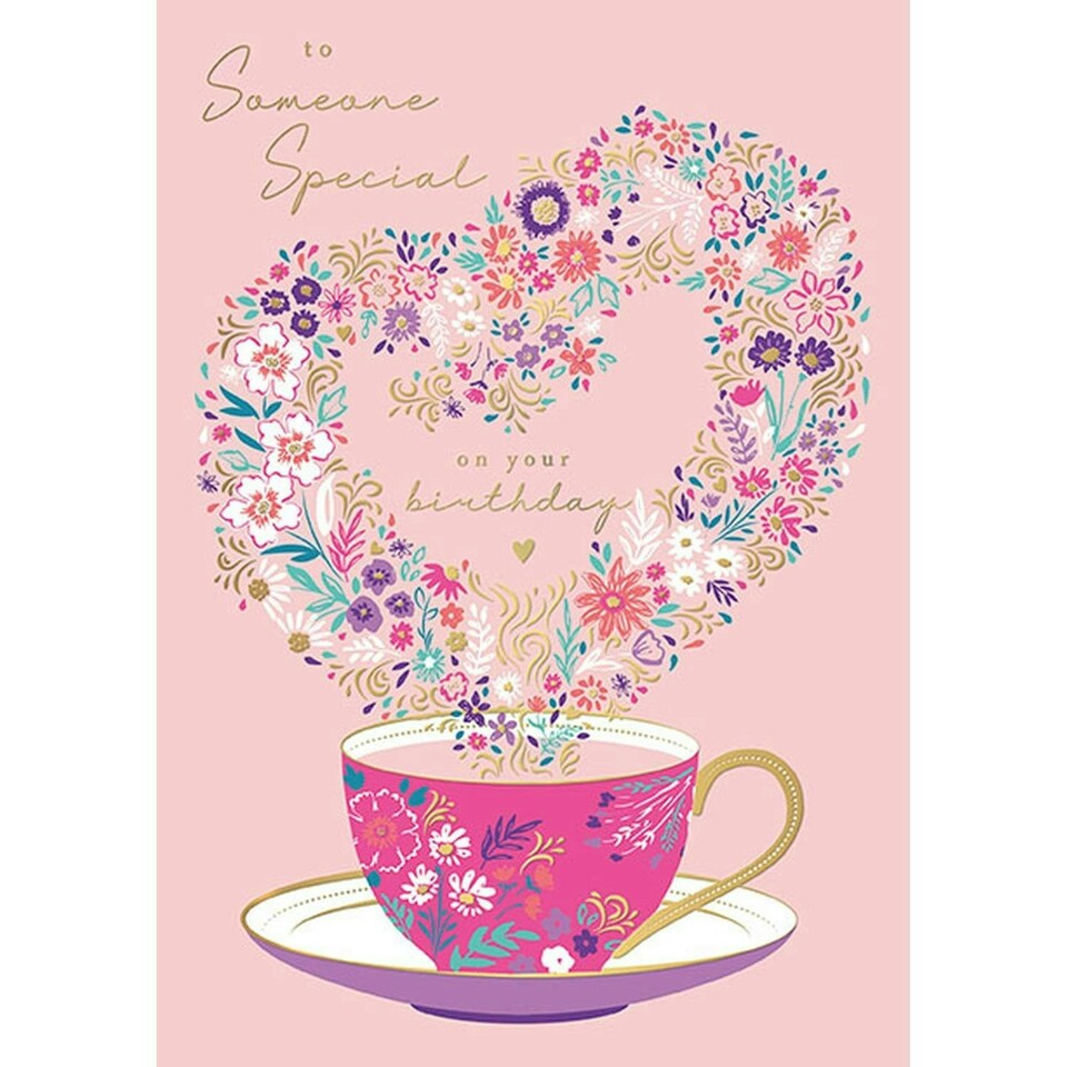 Words 'n' Wishes Traditional To Someone Special Birthday Card, Pink Floral Heart & Teacup Design, UK Made